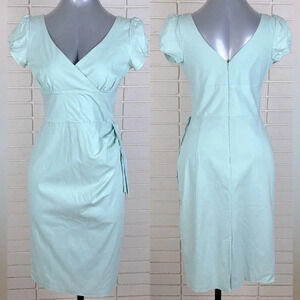 Turquoise sage maximalist  bodycon v neck sleeveless faux wrap midi dress Medium